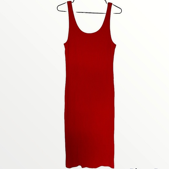 Wilfred Free | Aritzia Red Ribbed Murdock Midi Dress Size Medium - Picture 2 of 6